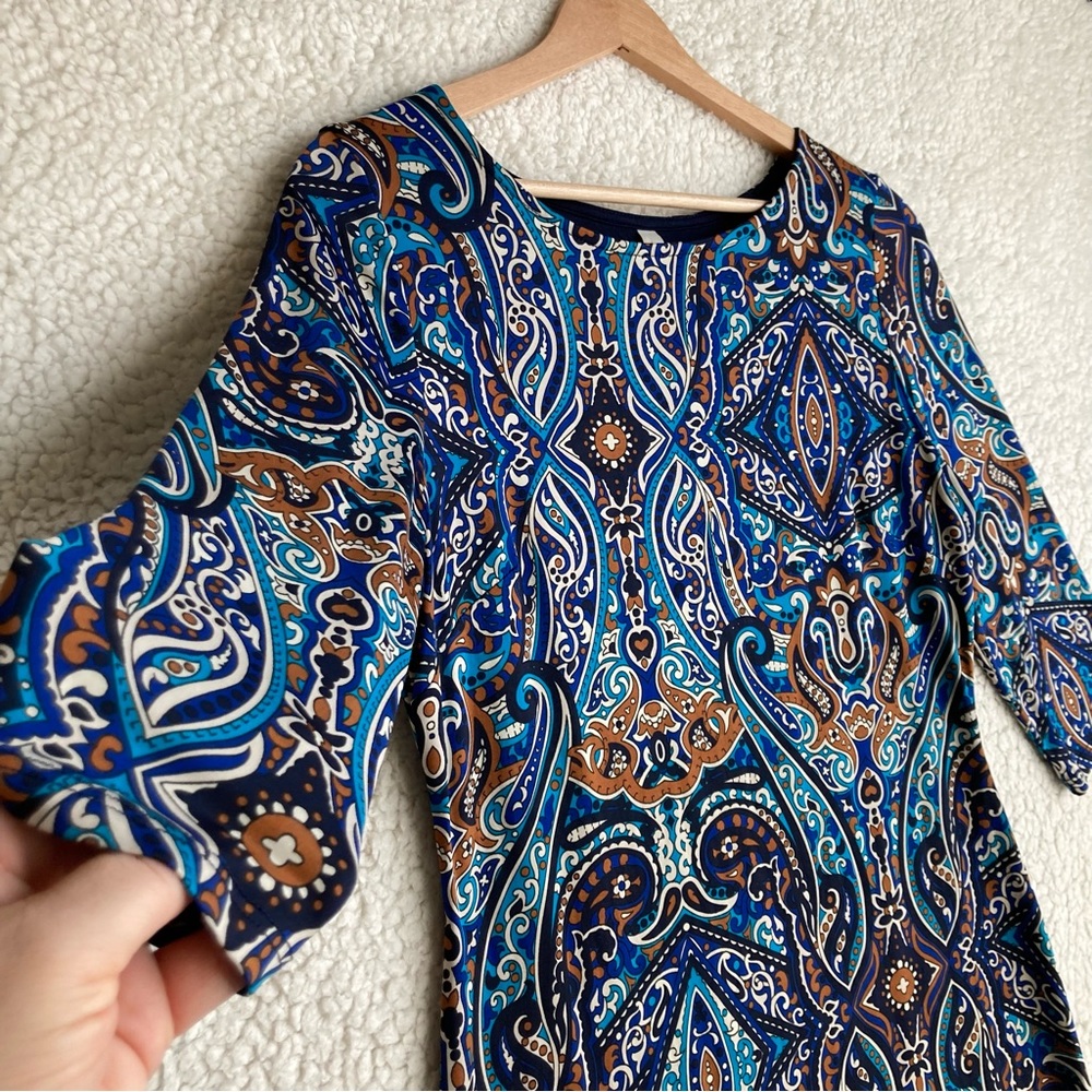 Gilli quarter length sleeves blue paisley print shift dress - Picture 7 of 15